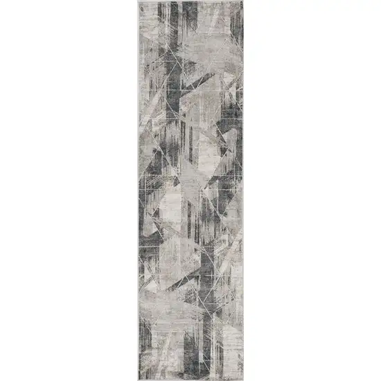 Grey Machine Woven Abstract Geometric Indoor Runner Rug Photo 2