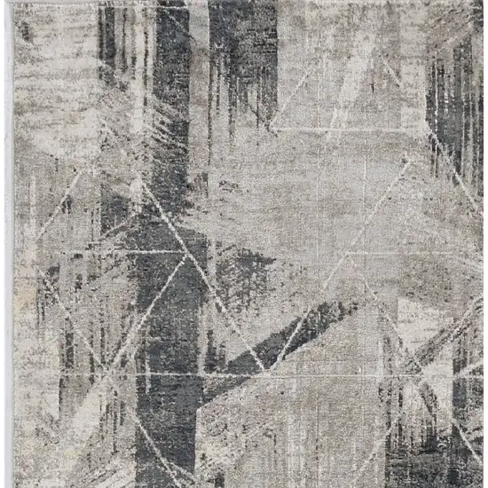 8' Grey Machine Woven Abstract Geometric Indoor Runner Rug Photo 7