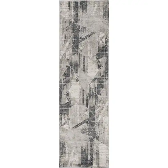 Grey Machine Woven Abstract Geometric Indoor Runner Rug Photo 1