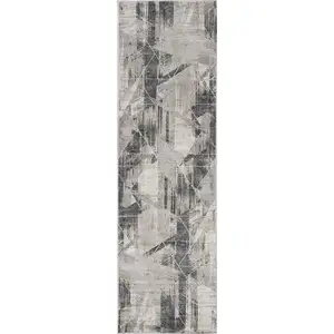 Photo of Grey Machine Woven Abstract Geometric Indoor Runner Rug