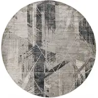 Photo of Grey Machine Woven Abstract Geometric Round Indoor Area Rug