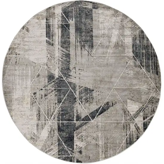 Grey Machine Woven Abstract Geometric Round Indoor Area Rug Photo 1