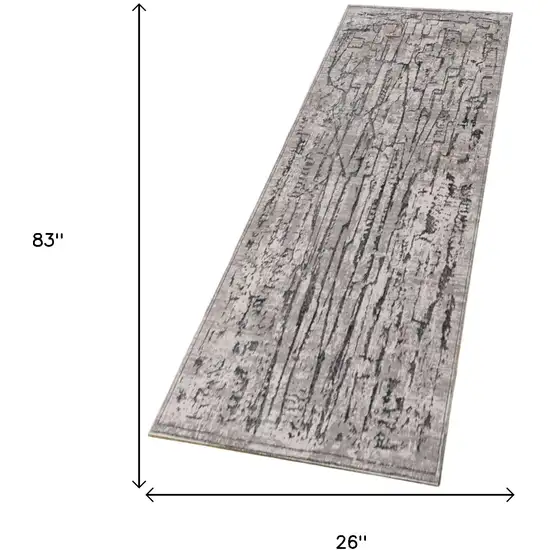 7' Grey Machine Woven Abstract  Indoor Runner Rug Photo 3