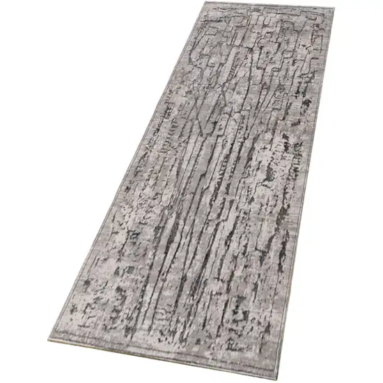 7' Grey Machine Woven Abstract  Indoor Runner Rug Photo 2