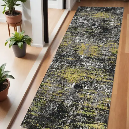 7' Grey Machine Woven Abstract Indoor Runner Rug Photo 1