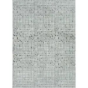 Photo of Grey Machine Woven Abstract Lines Indoor Runner Rug