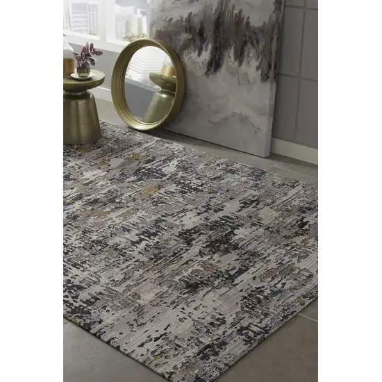 Grey Machine Woven Abstract Paint Dripping Round Indoor Area Rug Photo 2