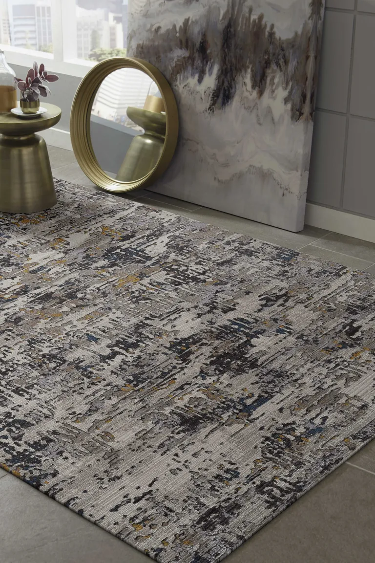 Grey Machine Woven Abstract Splatter Indoor Area Rug Photo 3