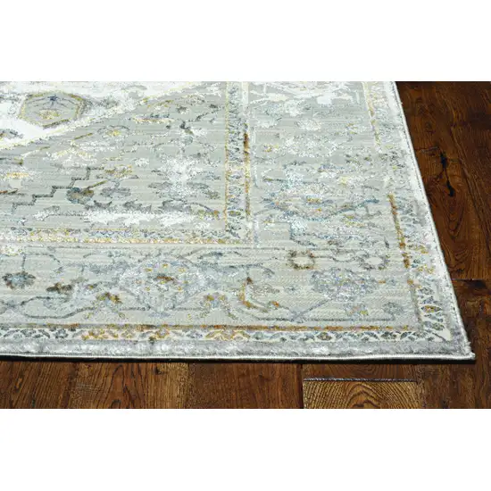 Grey Machine Woven Diamond Floral Medallion Indoor Runner Rug Photo 3