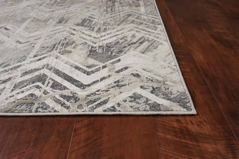 Grey Machine Woven Distressed Chevron Indoor Runner Rug Photo 4