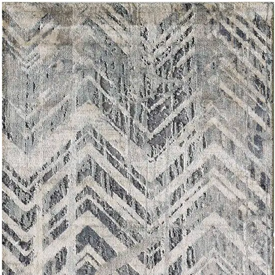 8' Grey Machine Woven Distressed Chevron Indoor Runner Rug Photo 7