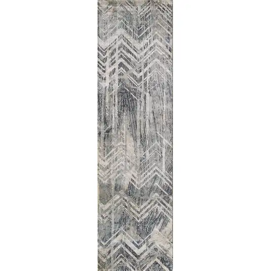 Grey Machine Woven Distressed Chevron Indoor Runner Rug Photo 2