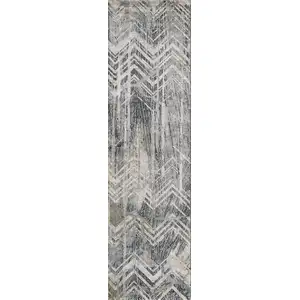 Photo of Grey Machine Woven Distressed Chevron Indoor Runner Rug