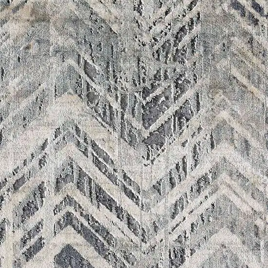 8' Grey Machine Woven Distressed Chevron Indoor Runner Rug Photo 6