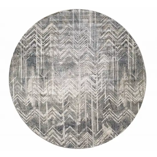 Grey Machine Woven Distressed Chevron Round Indoor Area Rug Photo 2