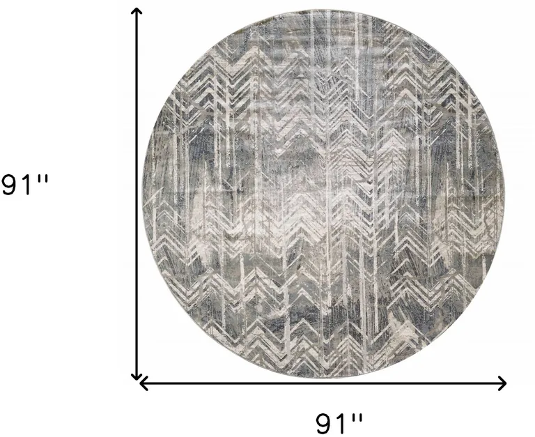 Grey Machine Woven Distressed Chevron Round Indoor Area Rug Photo 4