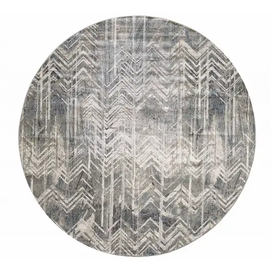 Grey Machine Woven Distressed Chevron Round Indoor Area Rug Photo 3