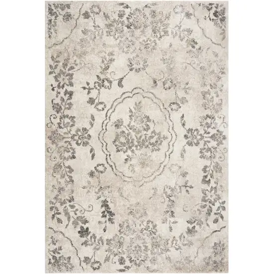 Grey Machine Woven Distressed Floral Medallion Indoor Area Rug Photo 2