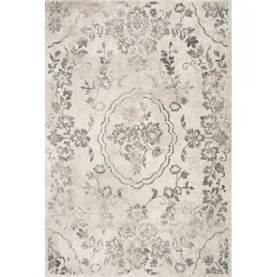 Grey Machine Woven Distressed Floral Medallion Indoor Area Rug Photo 1