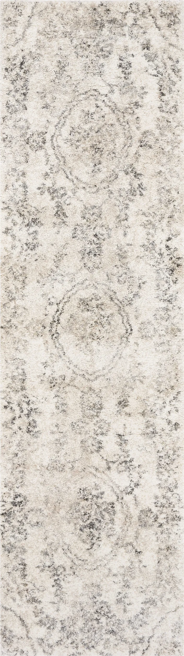 Grey Machine Woven Distressed Floral Medallion Indoor Runner Rug Photo 2