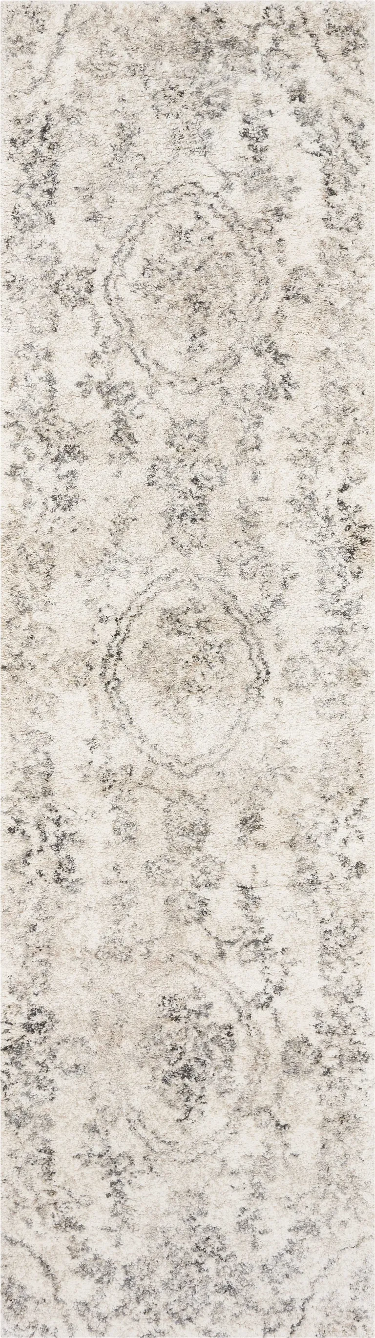 Grey Machine Woven Distressed Floral Medallion Indoor Runner Rug Photo 1