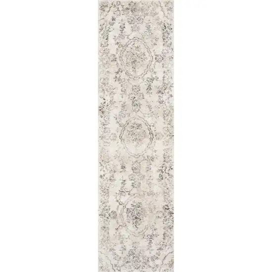 Gray Floral Distressed Runner Rug Photo 5