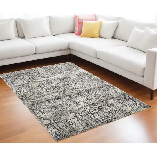 Grey Machine Woven Distressed Floral Traditional Indoor Area Rug Photo 1