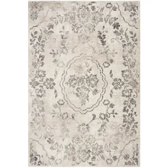 8'X10' Grey Machine Woven Distressed Floral Traditional Indoor Area Rug Photo 2