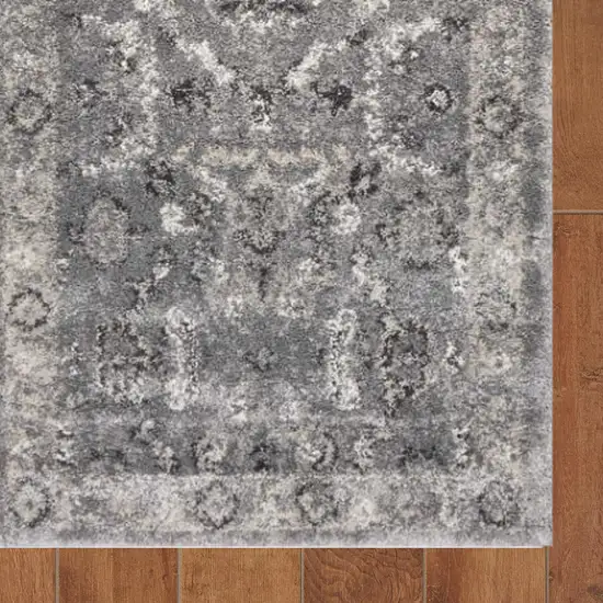 Grey Machine Woven Distressed Floral Traditional Indoor Runner Rug Photo 3