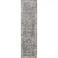 Photo of Grey Machine Woven Distressed Floral Traditional Indoor Runner Rug