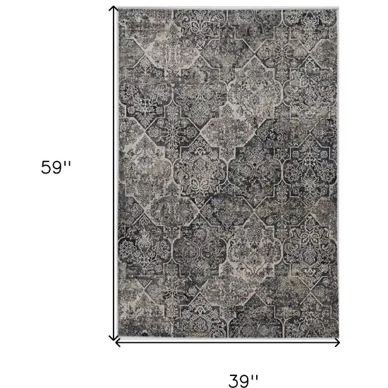 3'X5' Grey Machine Woven Quatrefoil Indoor Area Rug Photo 3