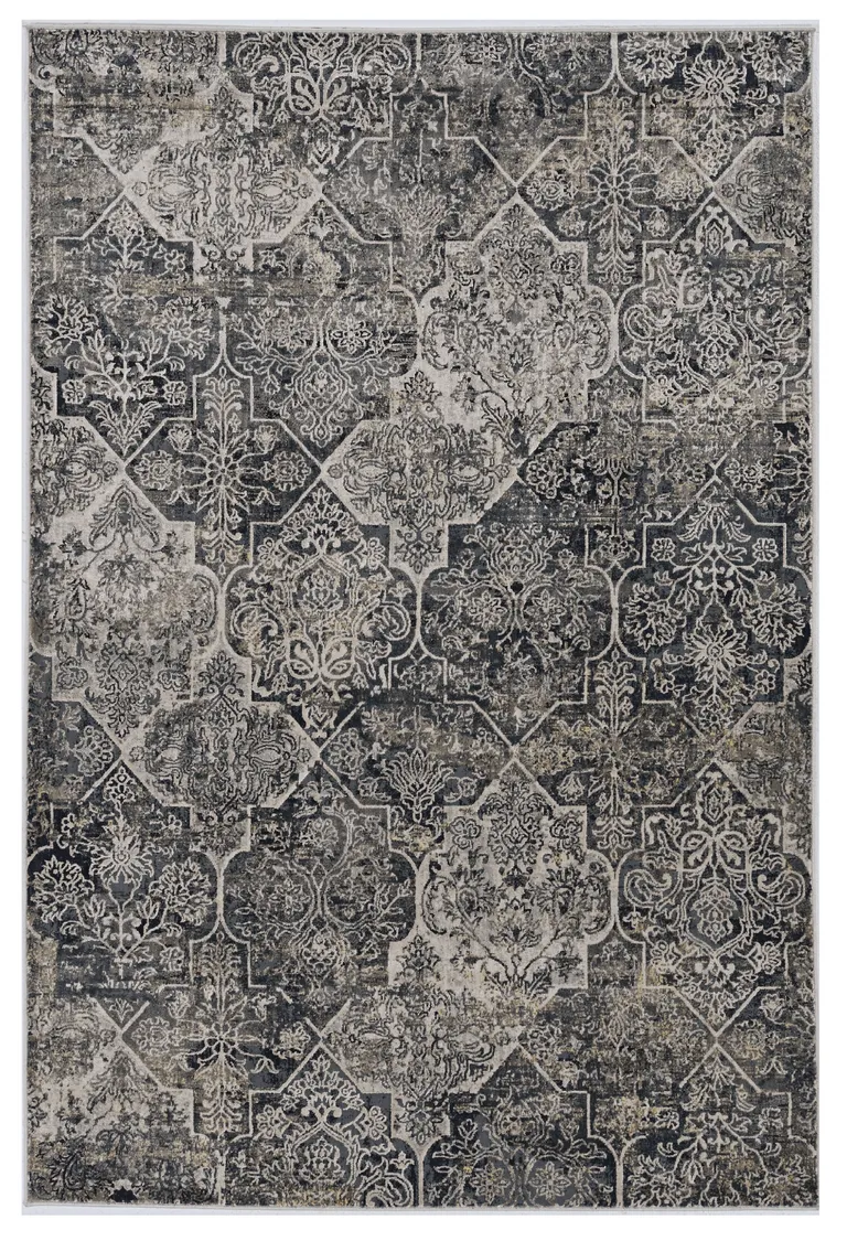 Grey Machine Woven Quatrefoil Indoor Area Rug Photo 1