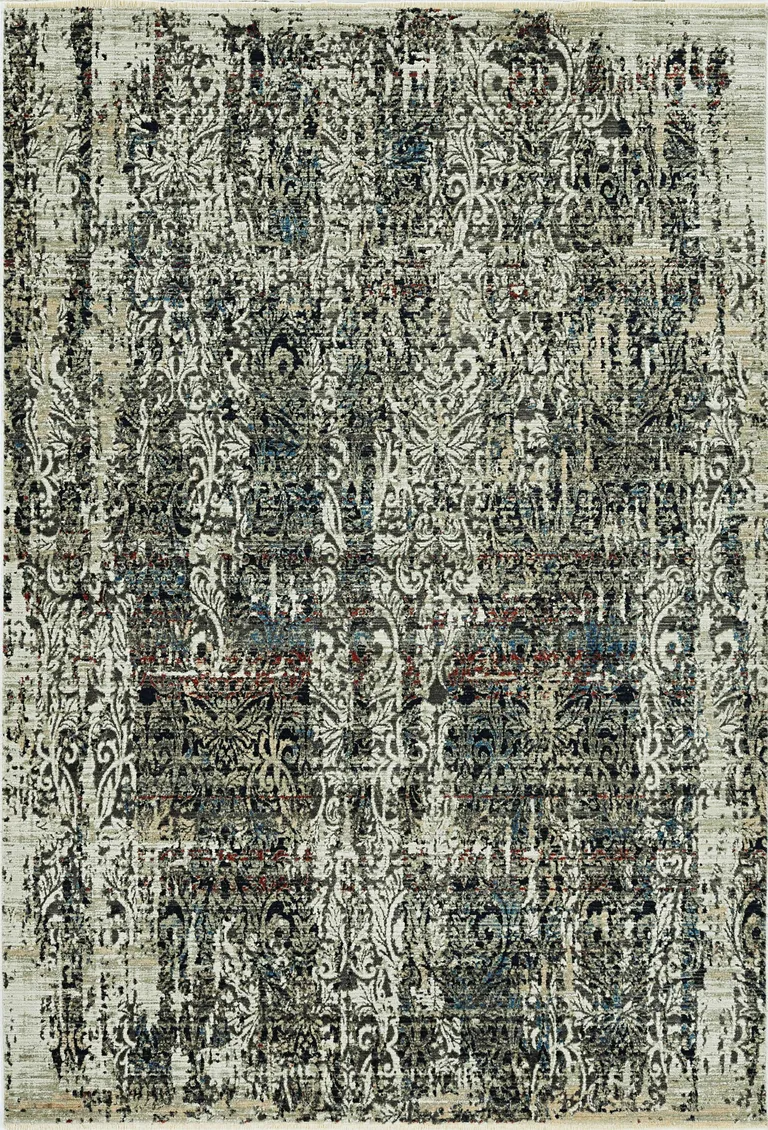 Grey Machine Woven Shrank Distressed Traditional Design Indoor Area Rug Photo 2