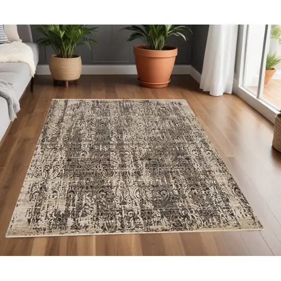 Grey Machine Woven Shrank Distressed Traditional Design Indoor Area Rug Photo 1