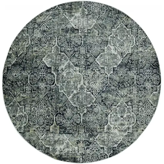 Grey Machine Woven Traditional Quatrefoil Round Indoor Area Rug Photo 3