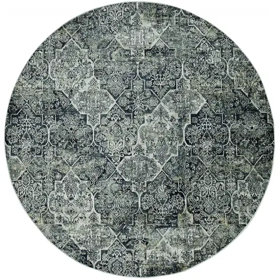 Grey Machine Woven Traditional Quatrefoil Round Indoor Area Rug Photo 1