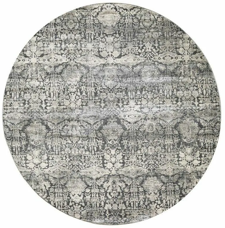 Grey Machine Woven Traditional Round Indoor Area Rug Photo 2