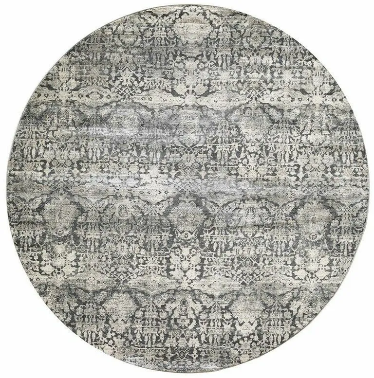 Grey Machine Woven Traditional Round Indoor Area Rug Photo 3