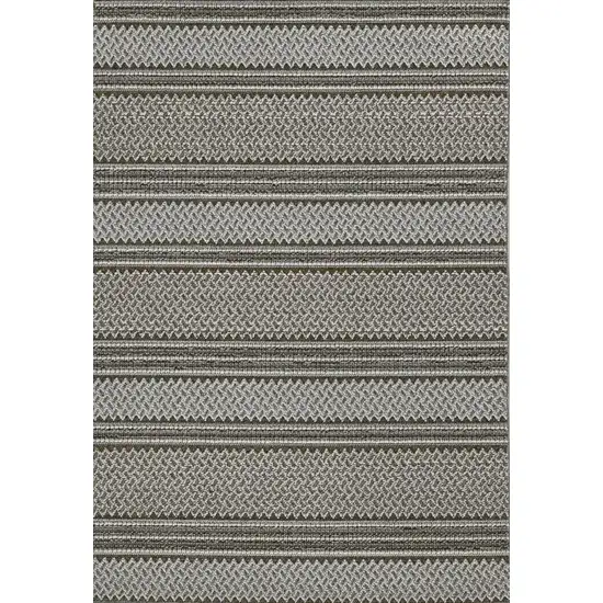 Grey Machine Woven UV Treated Awning Stripes Indoor Outdoor Runner Rug Photo 1