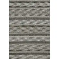 Photo of Grey Machine Woven UV Treated Awning Stripes Indoor Outdoor Runner Rug