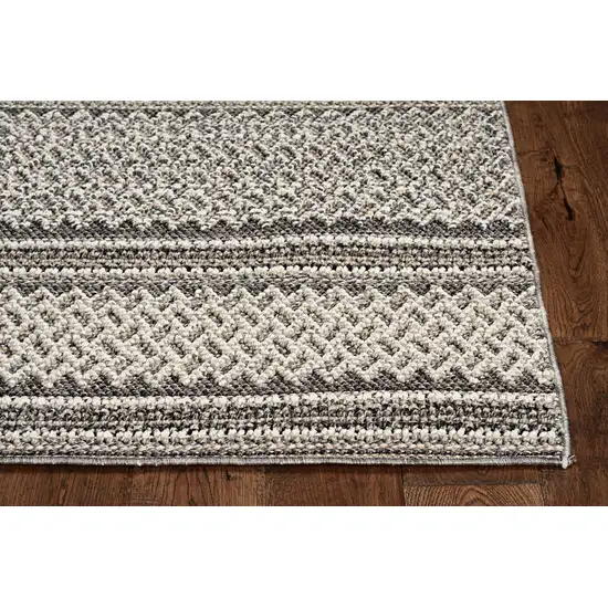 Grey Machine Woven UV Treated Awning Stripes Indoor Outdoor Runner Rug Photo 2