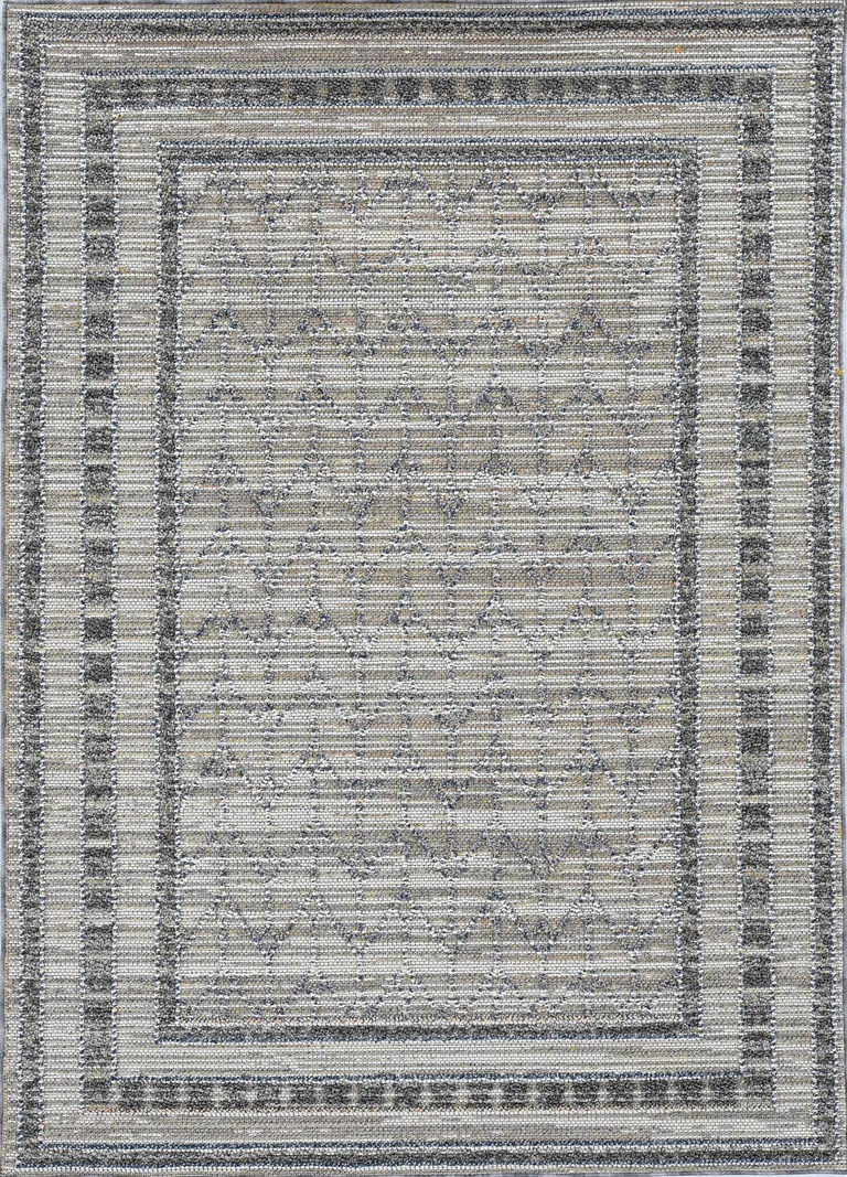 Grey Machine Woven UV Treated Bordered Chevron Indoor Outdoor Area Rug Photo 2