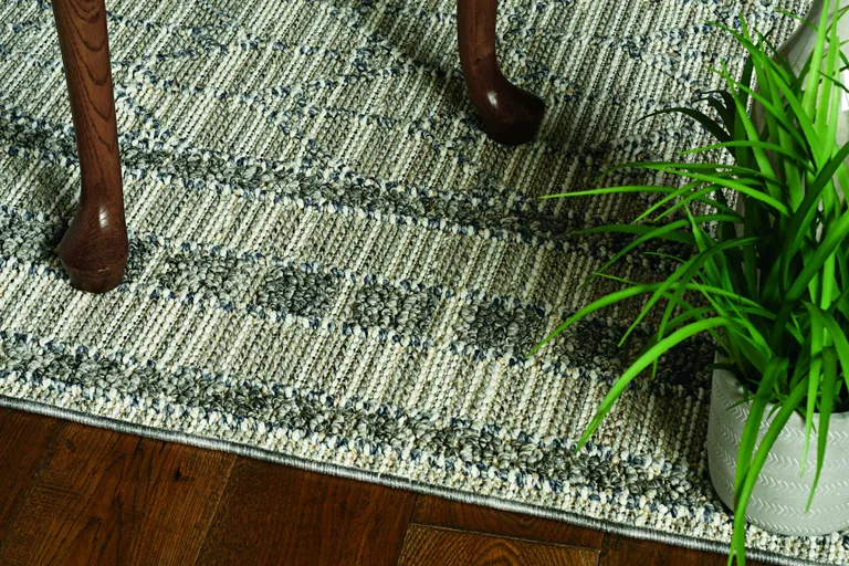 Grey Machine Woven UV Treated Bordered Chevron Indoor Outdoor Area Rug Photo 3