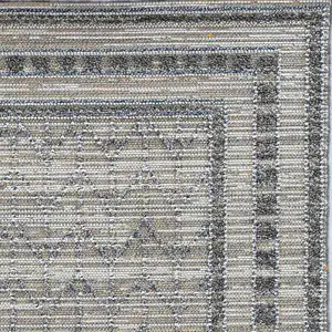 Photo of Grey Machine Woven UV Treated Bordered Chevron Indoor Outdoor Area Rug