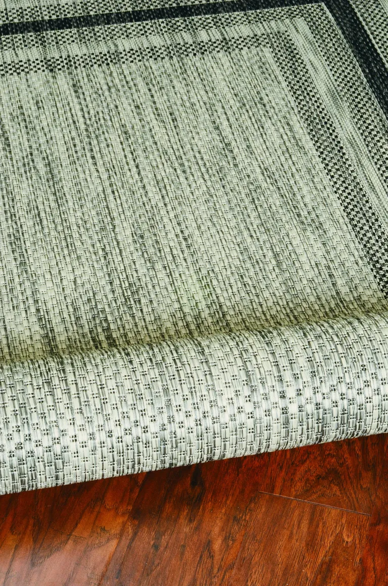 Grey Machine Woven UV Treated Bordered Indoor Outdoor Accent Rug Photo 5