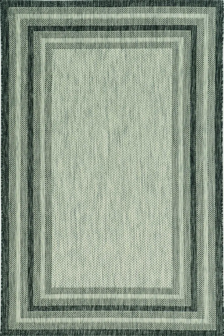 Grey Machine Woven UV Treated Bordered Indoor Outdoor Accent Rug Photo 1