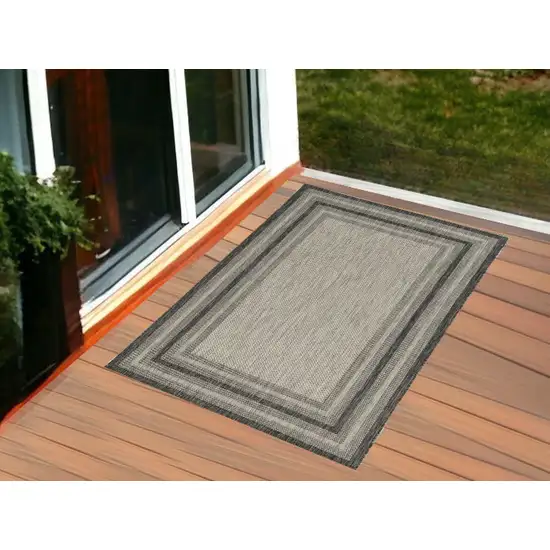 3'X4' Grey Machine Woven Uv Treated Bordered Indoor Outdoor Accent Rug Photo 1