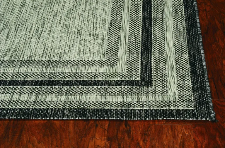 Grey Machine Woven UV Treated Bordered Indoor Outdoor Accent Rug Photo 3