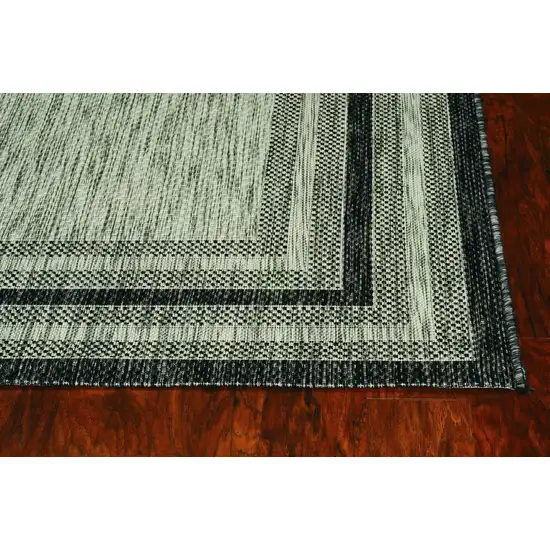 Grey Machine Woven UV Treated Bordered Indoor Outdoor Accent Rug Photo 3