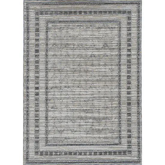 Grey Machine Woven UV Treated Bordered Indoor Outdoor Area Rug Photo 1